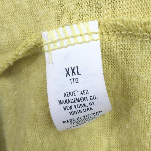 Aerie Henley Top Womens Size XXL 2XL Yellow Linen Blend Long Sleeve Aeropostale - Picture 11 of 12